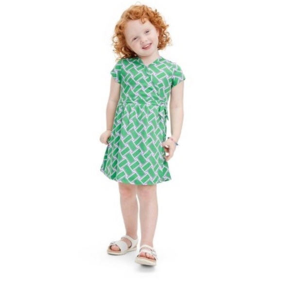 Kids' Short Sleeve Vintage Weave Green Faux Wrap Dress dvf for target new - Picture 4 of 7